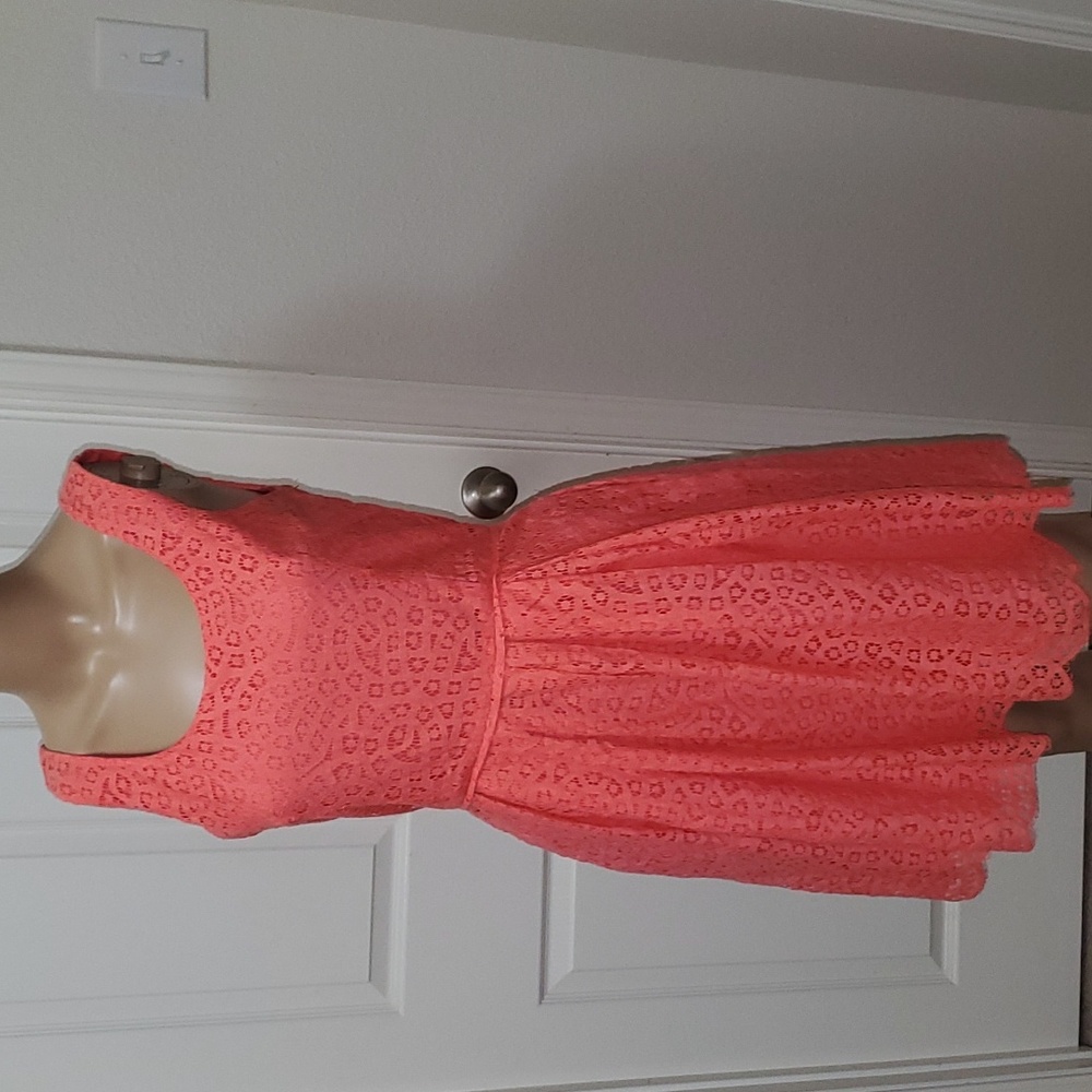 J. Crew 2 bright coral pink eyelet lace fit & flare girly dress with pockets